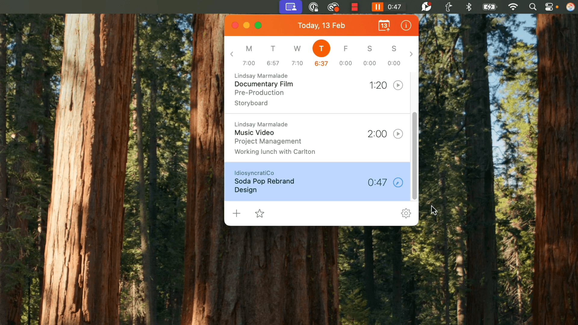 Harvest desktop app with timer and project entries