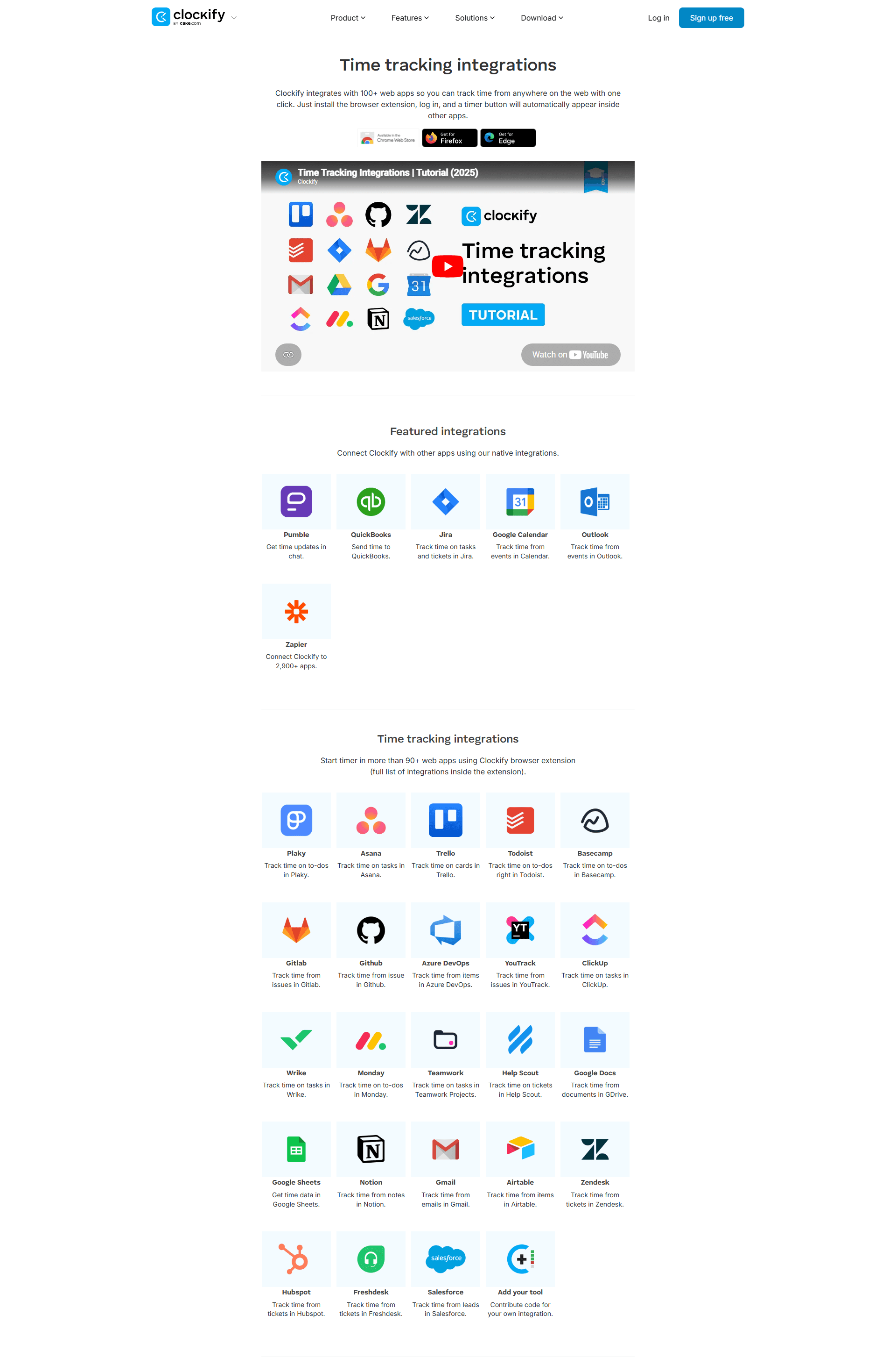 Clockify integrations directory with connected apps