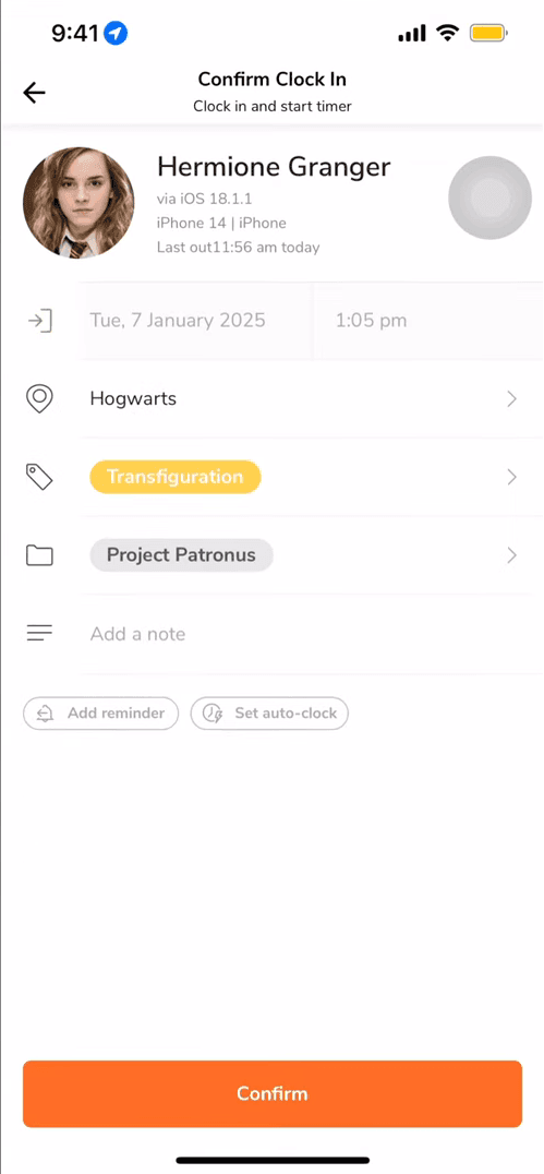 Jibble mobile clock-in with selfie face verification