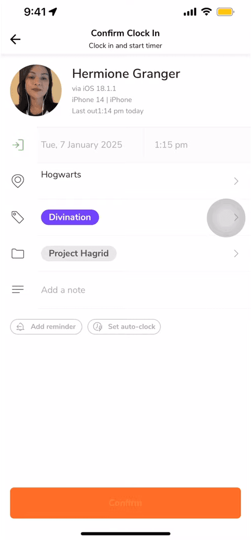 Jibble mobile mid-shift activity switching with new tag