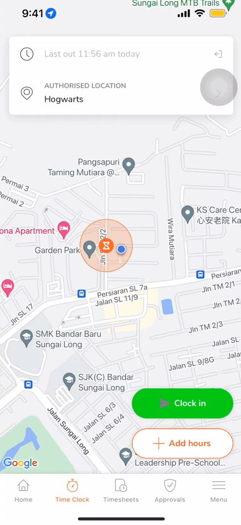 Jibble mobile app with map view and clock-in