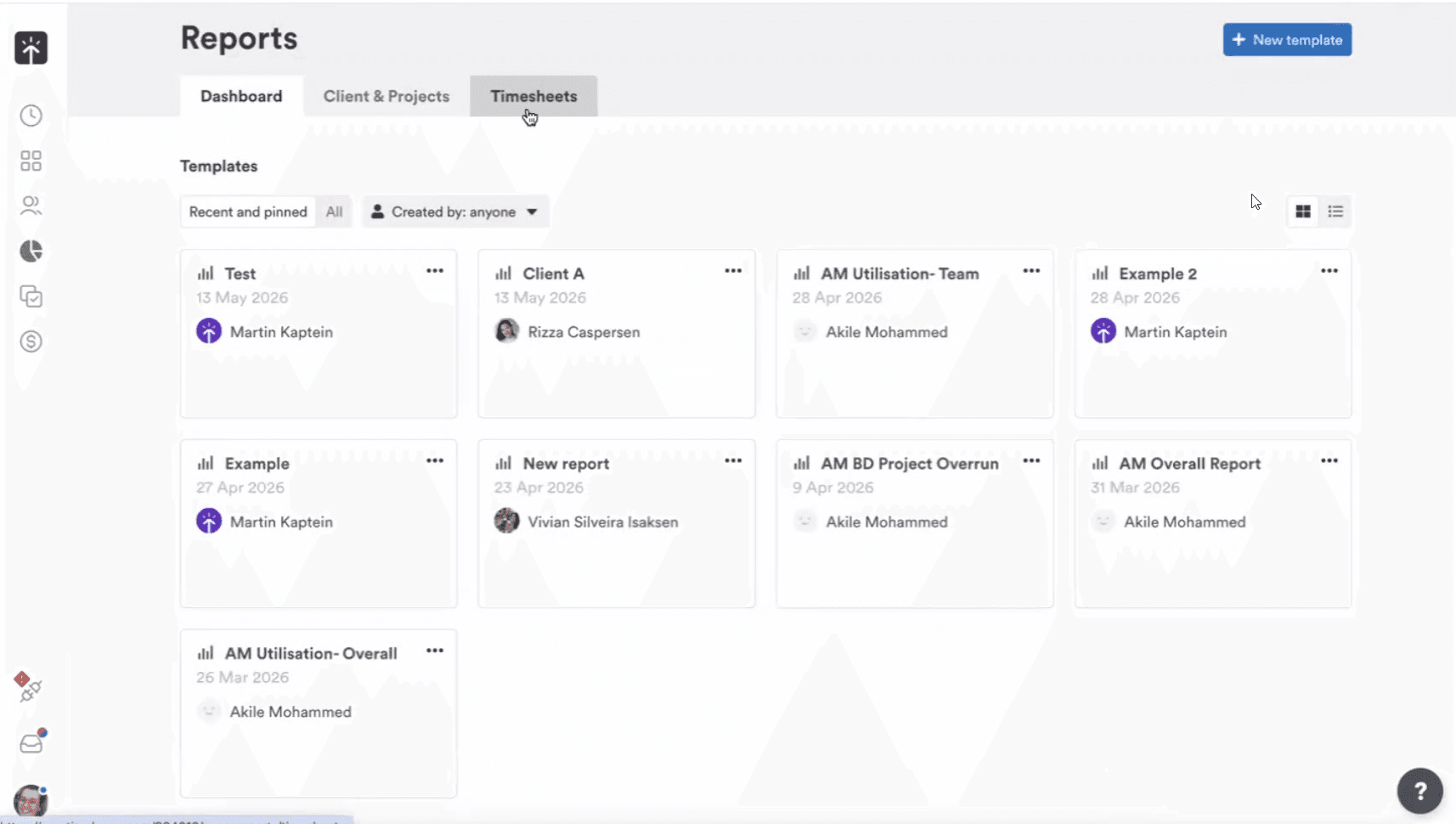 Timely reports view with project profitability and team breakdown