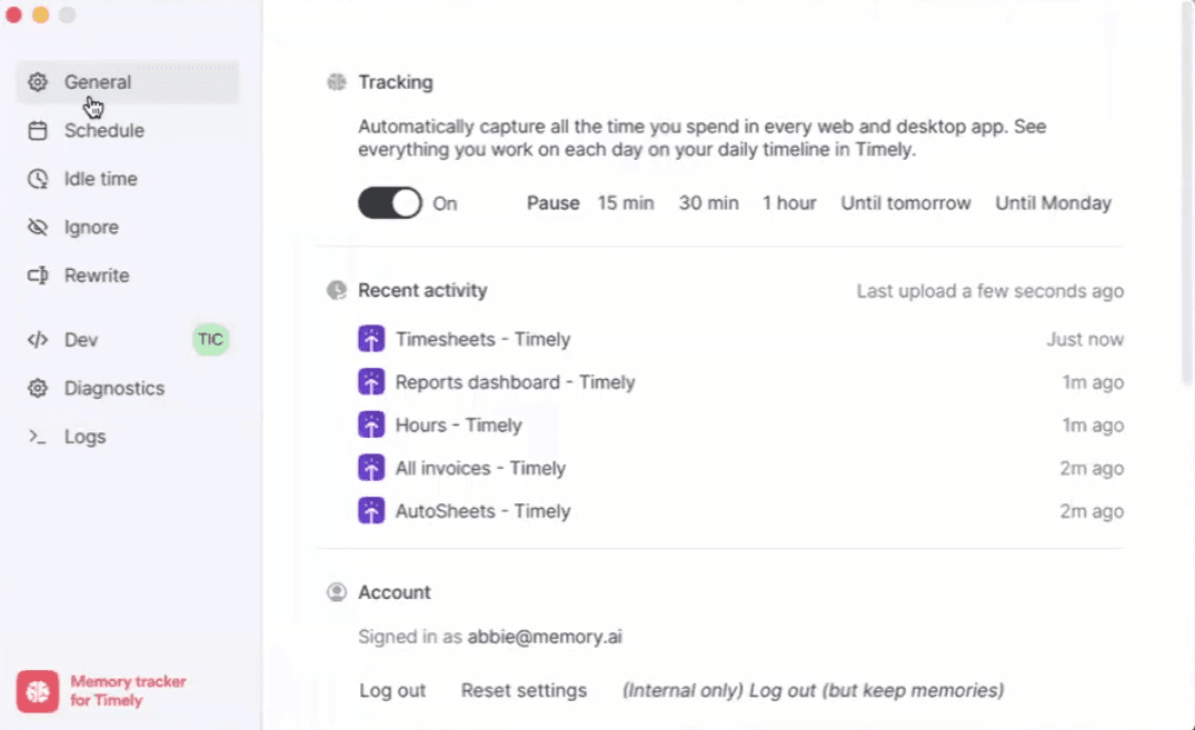 Timely desktop app interface with timeline and entries